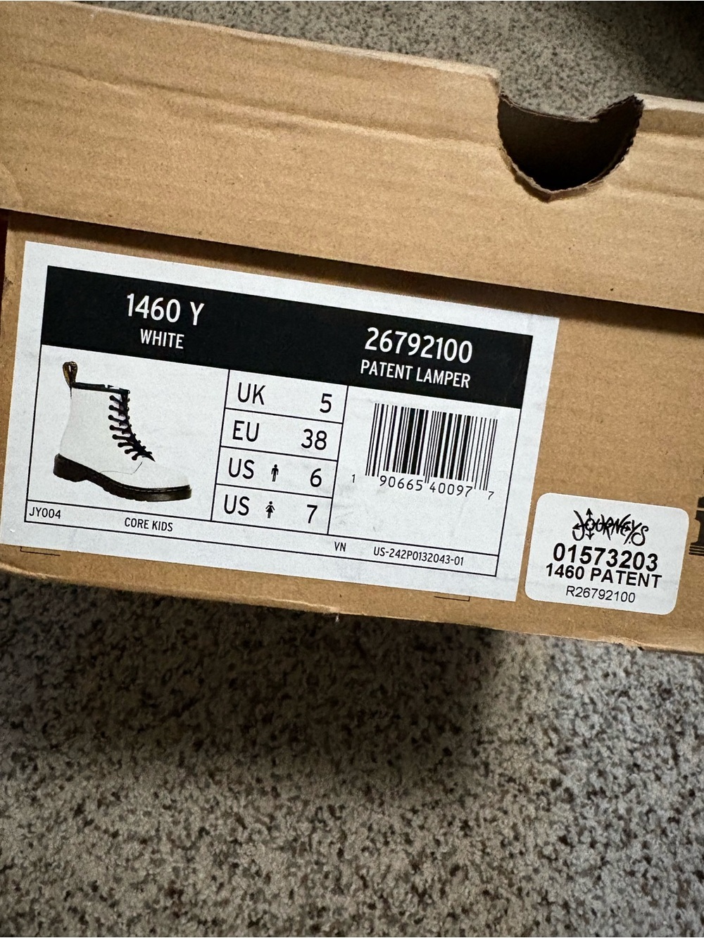 Dr. Martens White Patent 1460 Boots with Black Laces - Picture 2 of 2